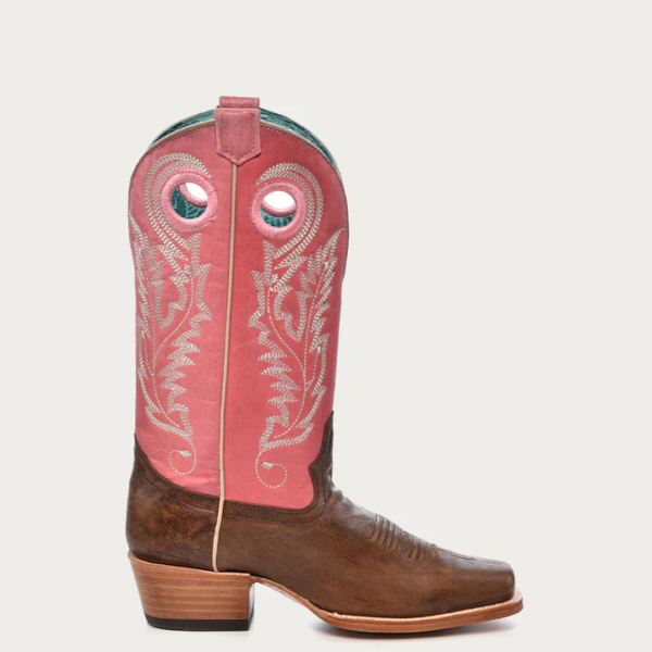 Pink Goat with Embroidery Brown Square with Pull Holes Cowgirl