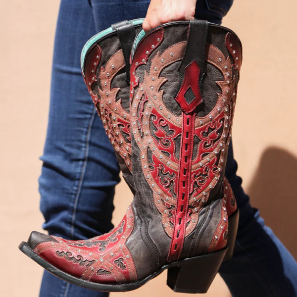 Red Overlay Embroidery and Crystals Black Snip Cowgirl - Image 5