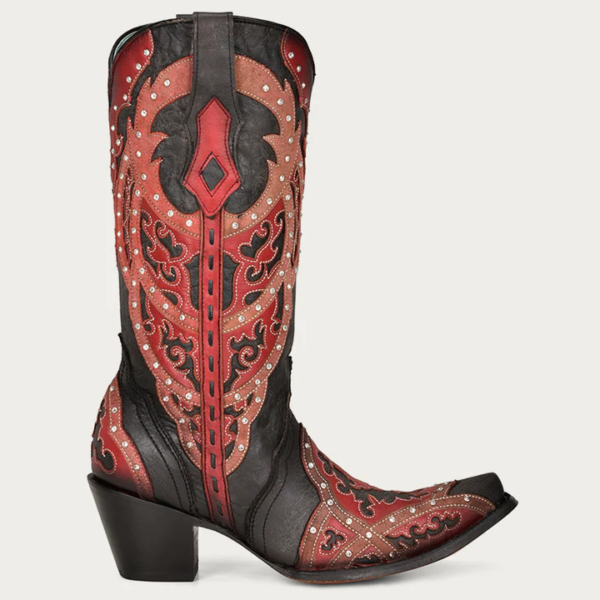 Red Overlay Embroidery and Crystals Black Snip Cowgirl