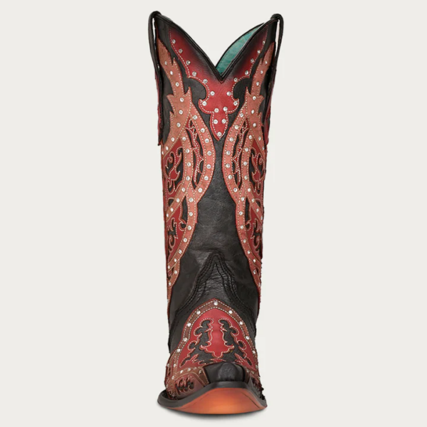 Red Overlay Embroidery and Crystals Black Snip Cowgirl - Image 3