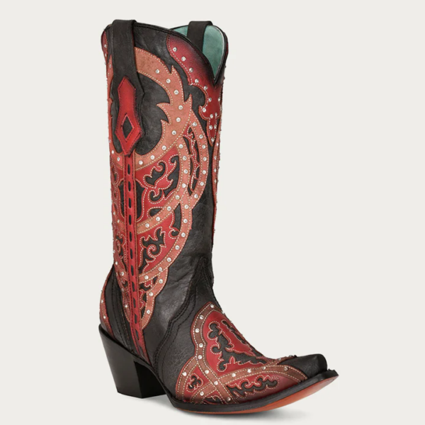 Red Overlay Embroidery and Crystals Black Snip Cowgirl - Image 2