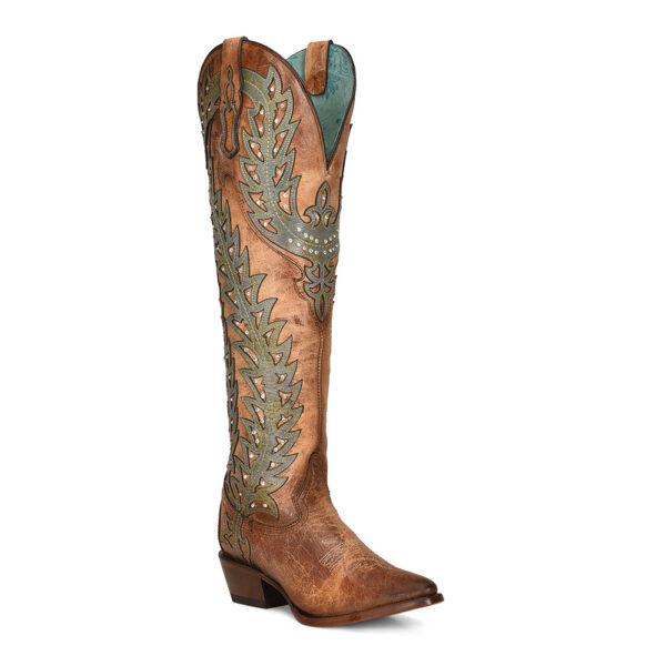 Orix and Turquoise Overlay with Embroidery and Crystals Tall Top Pointed Cowgirl