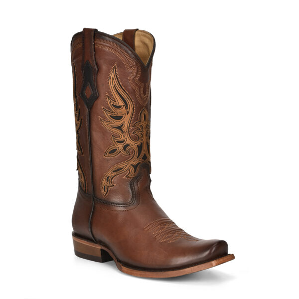 Brown Overlay and Embroidery Narrow Square Cowboy