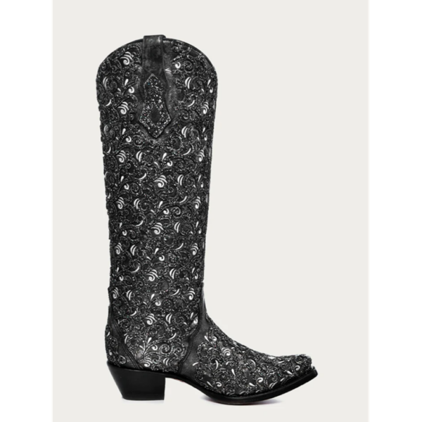 White Embroidery with Black Glitter Overlay Triad Tall Top Snip Cowgirl