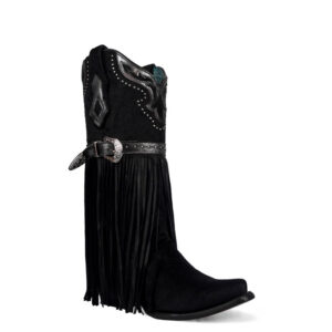 Black Fur with Lamb Fringe Harness and Studs Snip Cowgirl
