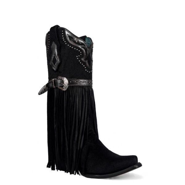 Black Fur with Lamb Fringe Harness and Studs Snip Cowgirl