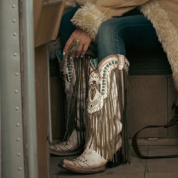 Beige Embroidery Eagle with Lamb and Crystal Fringe and Studs Snip Cowgirl - Image 5