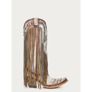 Beige Embroidery Eagle with Lamb and Crystal Fringe and Studs Snip Cowgirl