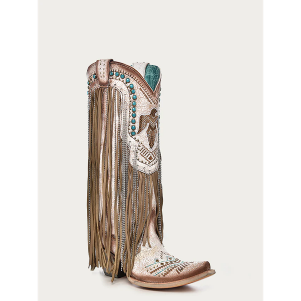 Beige Embroidery Eagle with Lamb and Crystal Fringe and Studs Snip Cowgirl - Image 2