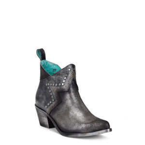 Black and Silver Embroidery and Studs Pointed Cowgirl Bootie