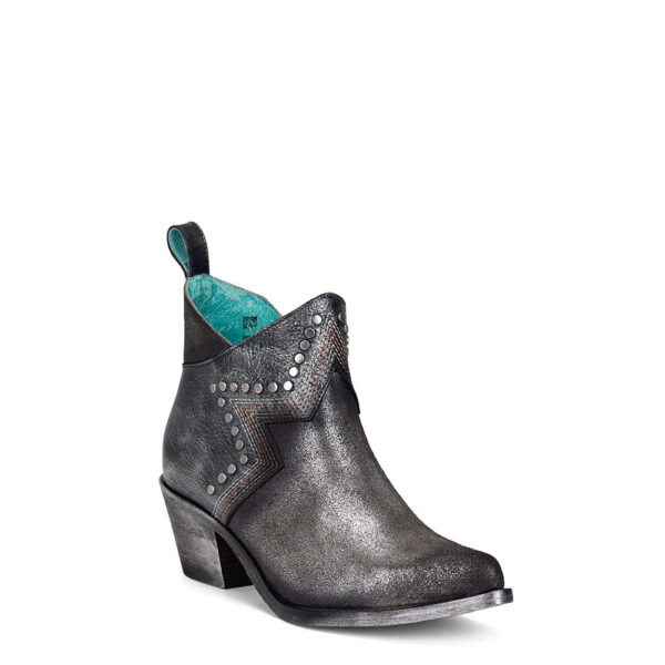 Black and Silver Embroidery and Studs Pointed Cowgirl Bootie