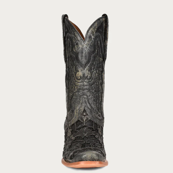 Black Alligator Inlay with Embroidery Narrow Square Cowboy - Image 3