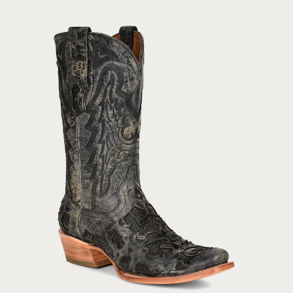 Black Alligator Inlay with Embroidery Narrow Square Cowboy - Image 2