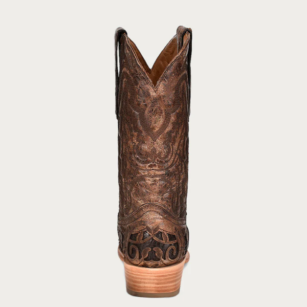 Chocolate Alligator Inlay with Embroidery Narrow Square Cowboy - Image 4
