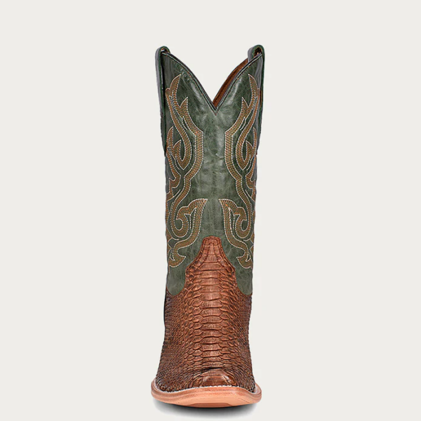 Genuine Brown Python Vamp with Stitching Narrow Square Green Cowboy - Image 3