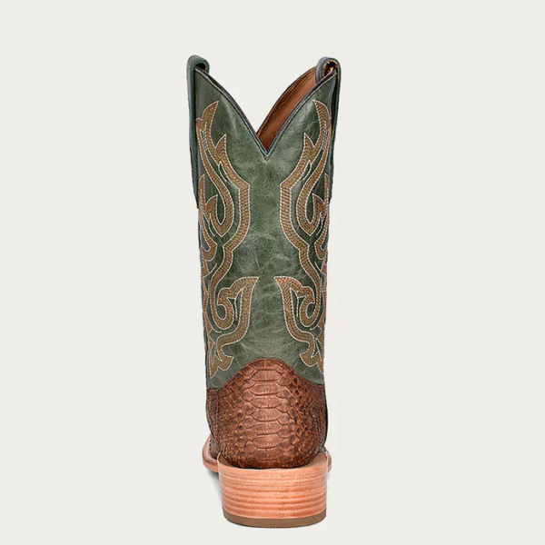 Genuine Brown Python Vamp with Stitching Narrow Square Green Cowboy - Image 4