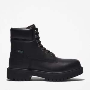 Right profile facing Timberland PRO Direct Attach Waterproof Insulated Soft Toe Men's Work Boot in black with a blank background.