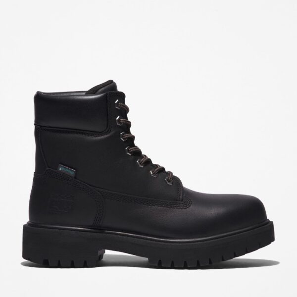 Right profile facing Timberland PRO Direct Attach Waterproof Insulated Soft Toe Men's Work Boot in black with a blank background.