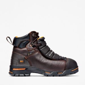 Right profile facing Timberland PRO Endurance Met Guard steel toe 6-inch men's work boot in brown with blank background.