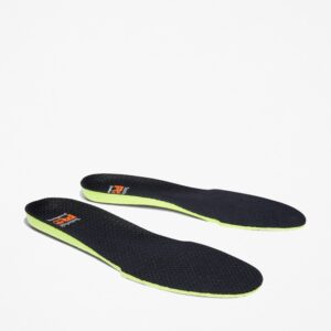 A turned pair of Timberland PRO StepPropel Insoles in black with a blank background.