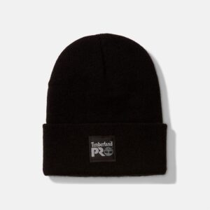 A straight on look at the Timberland PRO Watch Cap in black on a blank background.