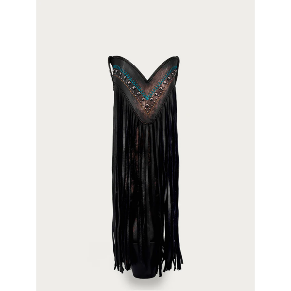 Black Embroidery with Lamb Fringe and Studs Snip Cowgirl - Image 4