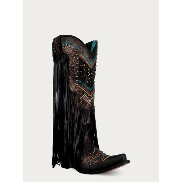 Black Embroidery with Lamb Fringe and Studs Snip Cowgirl - Image 2
