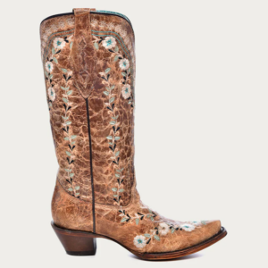 Glow in the Dark Floral Embroidery Distressed Cognac Snip Cowgirl