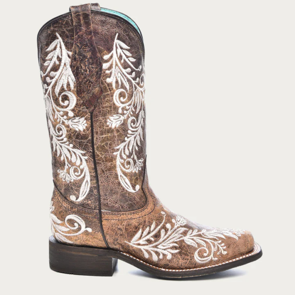 Glow in the Dark White Feathered Floral Stitching Cowgirl