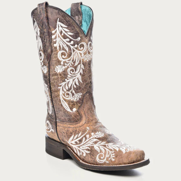 Glow in the Dark White Feathered Floral Stitching Cowgirl - Image 2