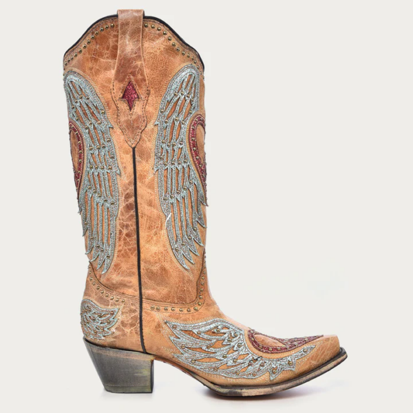 Heart and Cross Overlay with Studs and Worn Finish Cowgirl