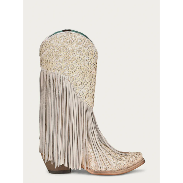 White Lamb Fringe Overlay with Embroidery Snip Cowgirl