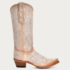 Pink Luminescent and Embroidery Crackled Straw Snip Cowgirl
