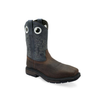 A 3/4 turned Old West Bullhide Print Steel Toe Broad Square Toe Men's Pull On Work Boot