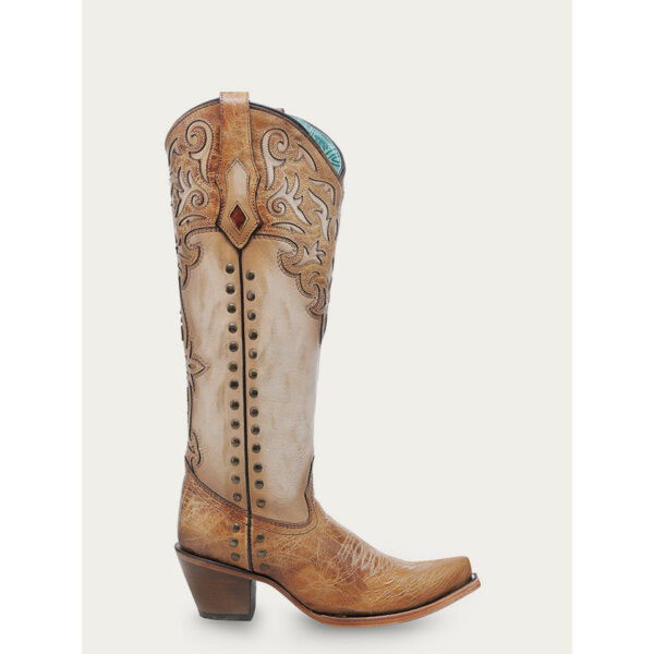 A right profile facing Corral Honey Overlay and Bone Snip Toe Women's Western Boot.