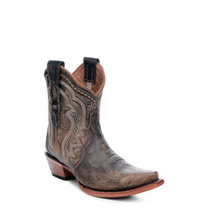 A 3/4 turned Corral Circle G Embroidery Chocolate Ankle Snip Toe Women's Western Boot.
