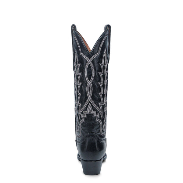 A rear angle shot Corral Circle G Black Embroidery Snip Toe Cowgirl Boot.