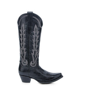 A right profile facing Corral Circle G Black Embroidery Snip Toe Cowgirl Boot.