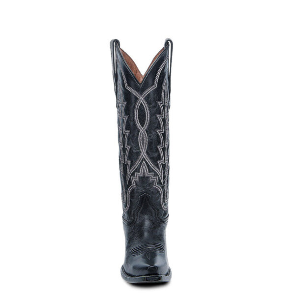 A front forward facing Corral Circle G Black Embroidery Snip Toe Cowgirl Boot.