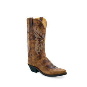 A 3/4 turned Old West Burnt Tan Snip Toe Women's Western Boot.