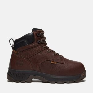 Right profile facing Timberland Titan EV Met Guard composite toe women's 6-inch work boots in brown with a blank background.
