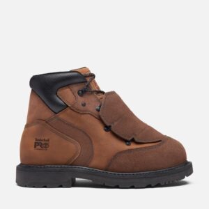 Right profile facing Timberland PRO Ambridge composite toe met guard men's 6-inch work boots in brown with a blank background.