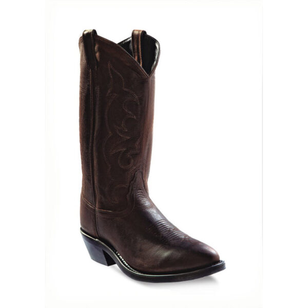 A 3/4 turned Old West Oil Tan Round Toe Men's Western Boot.