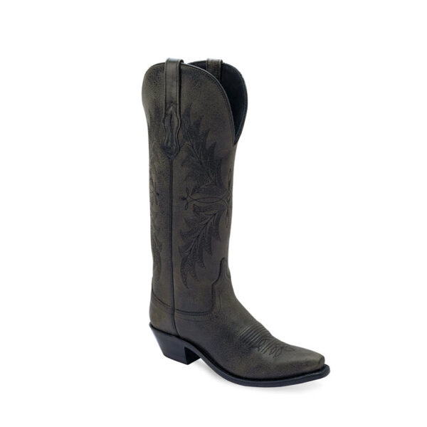 A 3/4 turned Old West Black Snip Toe Women's Western Boot.