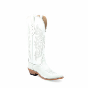 A 3/4 turned Old West White Snip Toe Women's Western Boot.