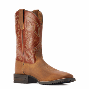 A 3/4 turned Ariat Men's Hybrid Ranchwork Cowboy Boot.