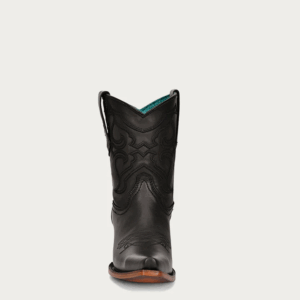 A front forward facing Corral Black Embroidery Snip Toe Western Ankle Boot.