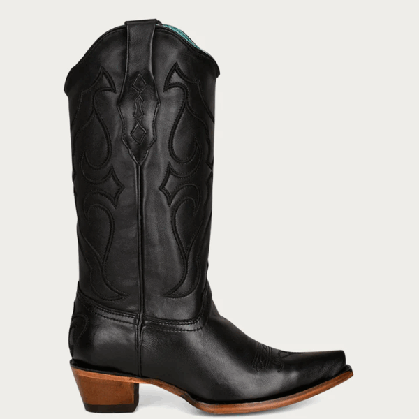 A right profile facing Corral Black Embroidery Snip Toe Cowgirl Western Boot.