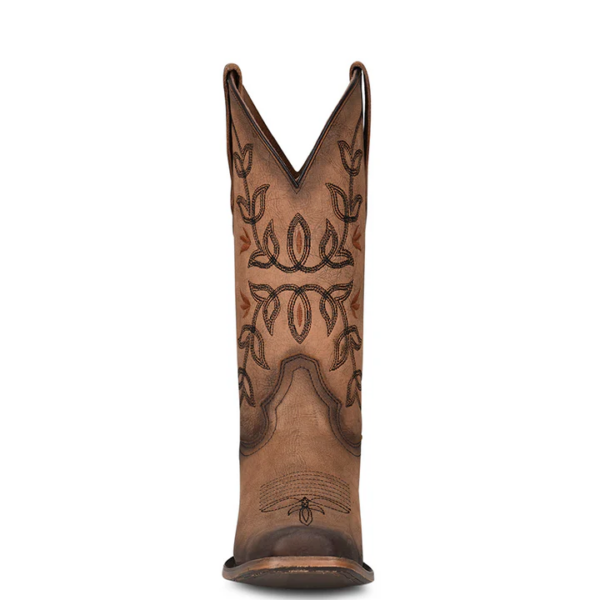 A front forward facing Corral Embroidery Brown Square Toe Cowgirl Western Boot.