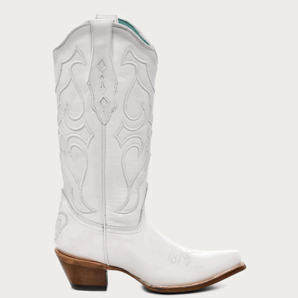 A right profile facing Corral White Embroidery Snip Toe Cowgirl Western Boot.